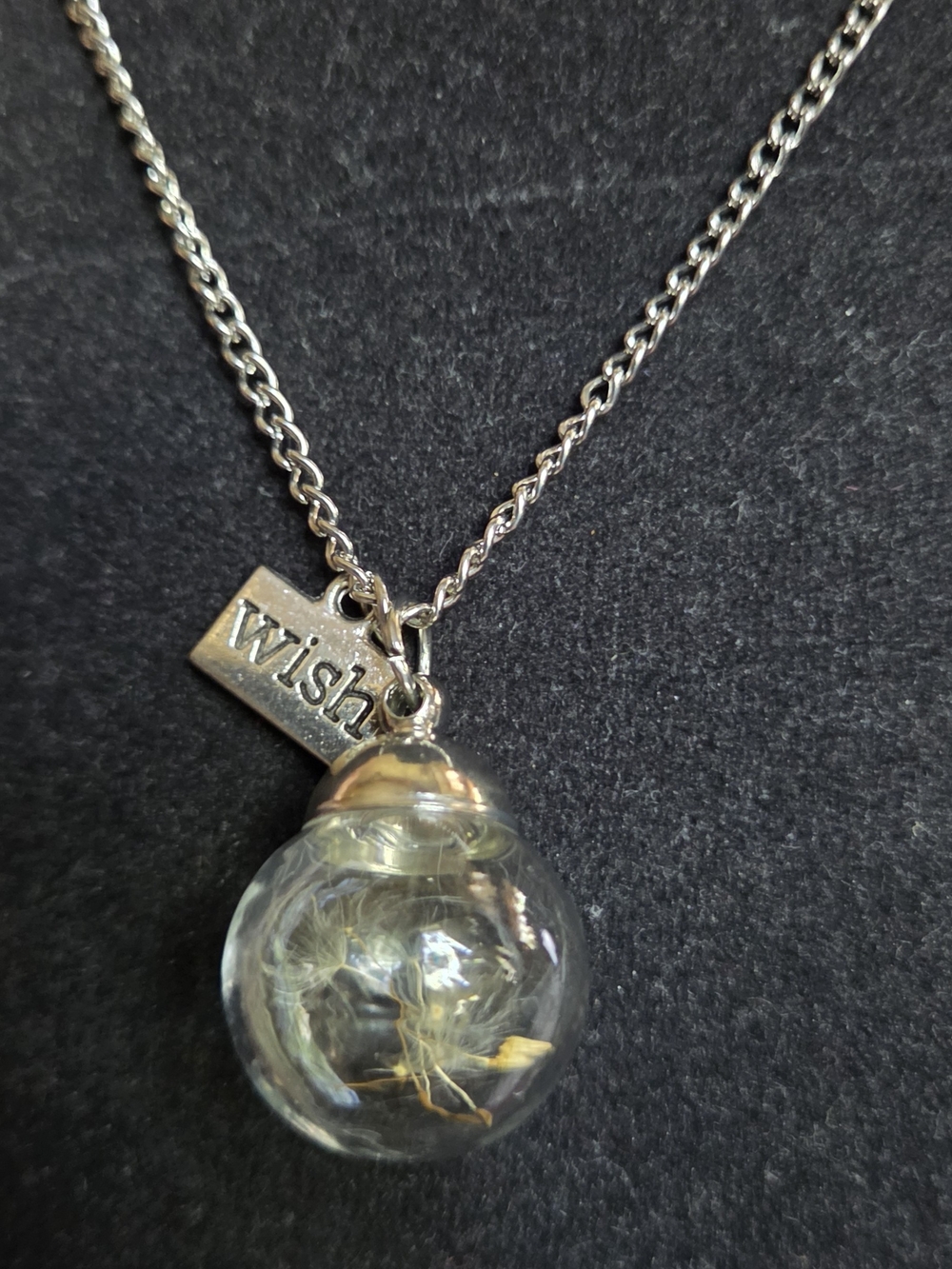 Wish Glass Globe Pendant Necklace in Silver 24" Adjustable